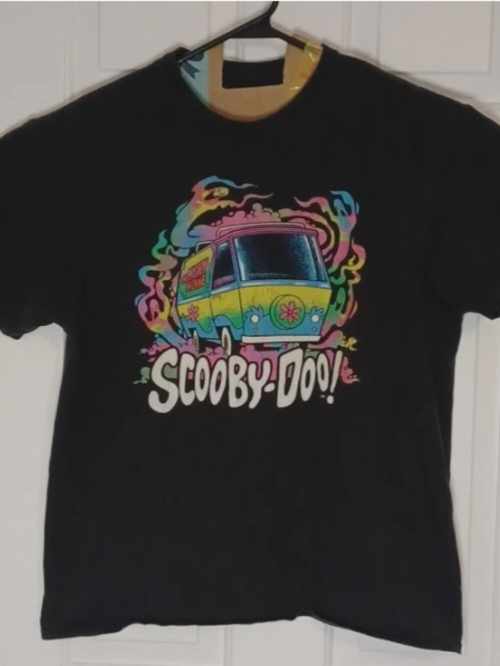 Scooby Doo Men's T-Shirt L Mystery Machine Van Graphic Black Tee Tie Dye Ghosts